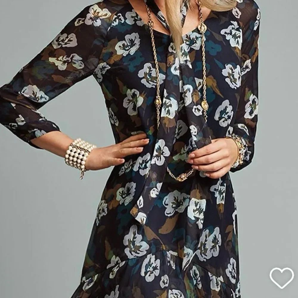 NWOT CAbi Pirouette Floral Semi Sheer Long Sleeve Tiered Dress Style 3460 Size M